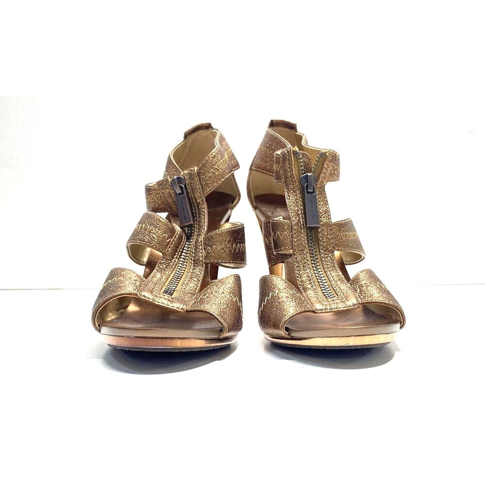 Like New Michael Kors Women's Berkley PW18F Brown Leather Heels Zip Size 8.5 - Picture 2 of 7